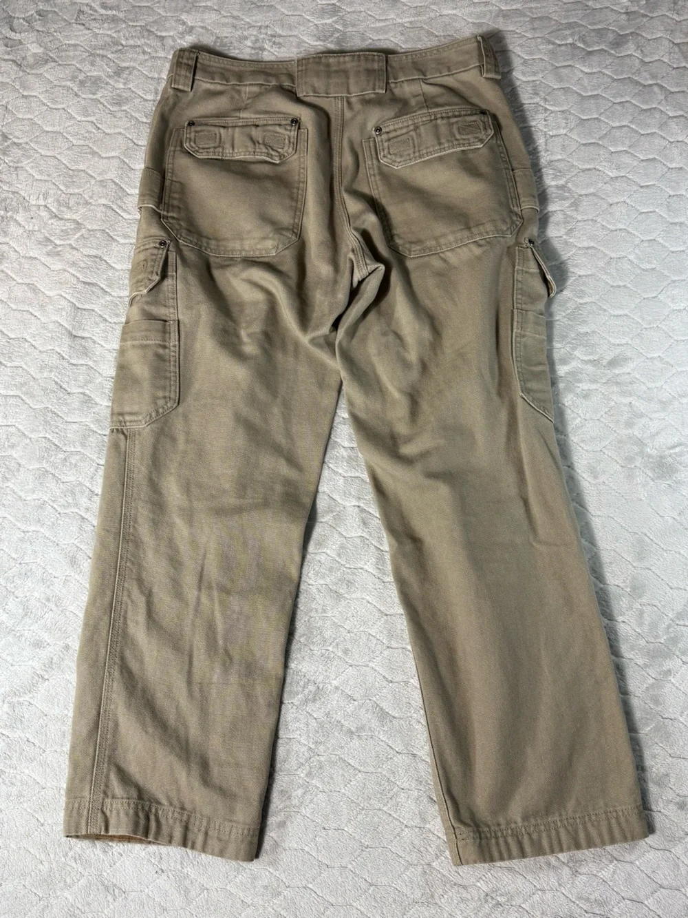 Duluth Trading Work Cargo Pants Tan Heavy Canvas Utility 32x30 Fits 34x28.5